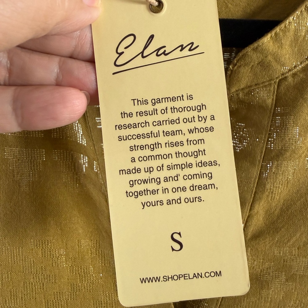 NWT Elan Clara Tiered Babydoll Dress Size S Metallic Gold Mustard Boho Bell Slv - Picture 8 of 8